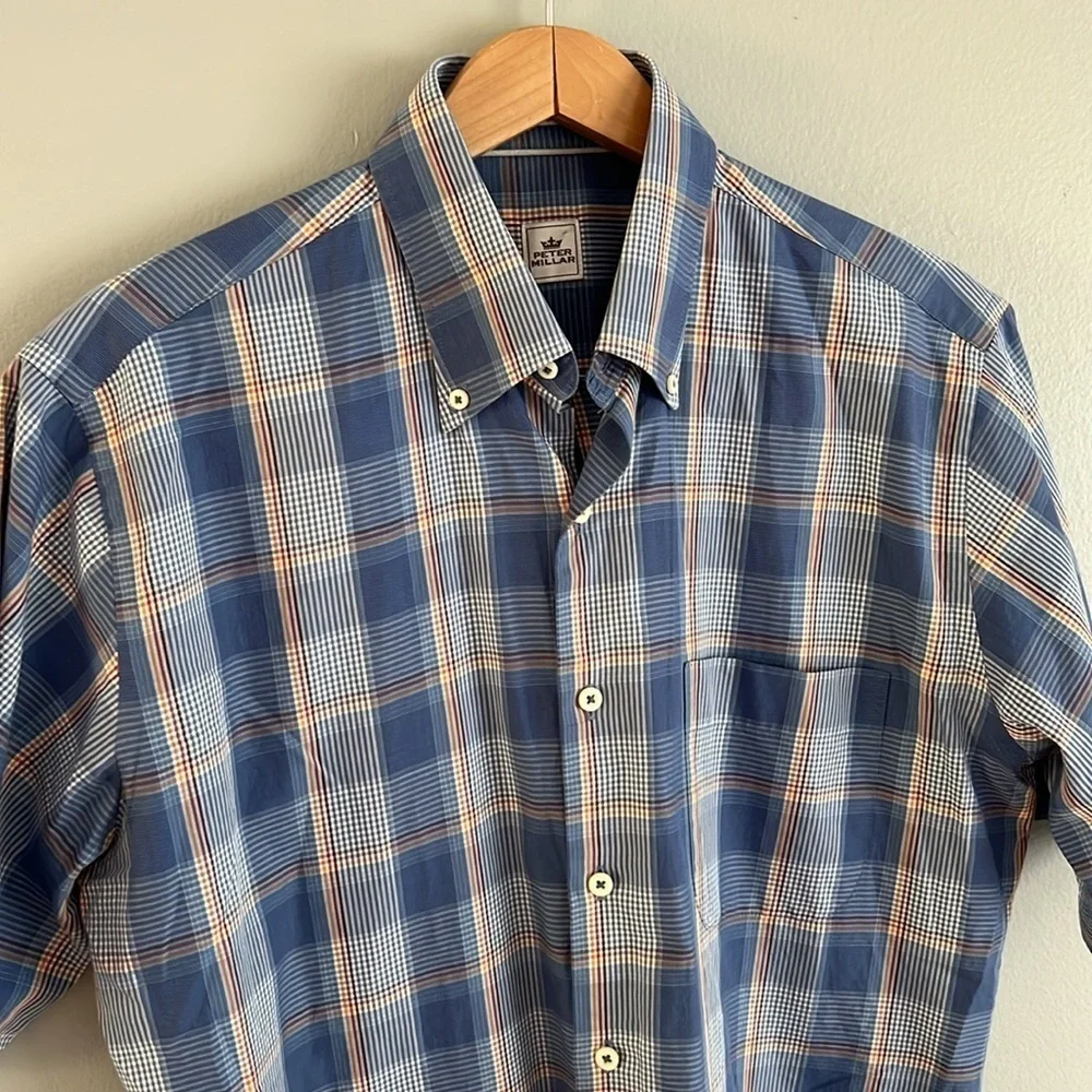 Peter Millar Men’s Blue and White Casual Short Sleeve Button Down Shirt Medium - Picture 5 of 9